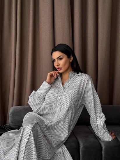 Çizgili Midi Gömlek Elbise resmi